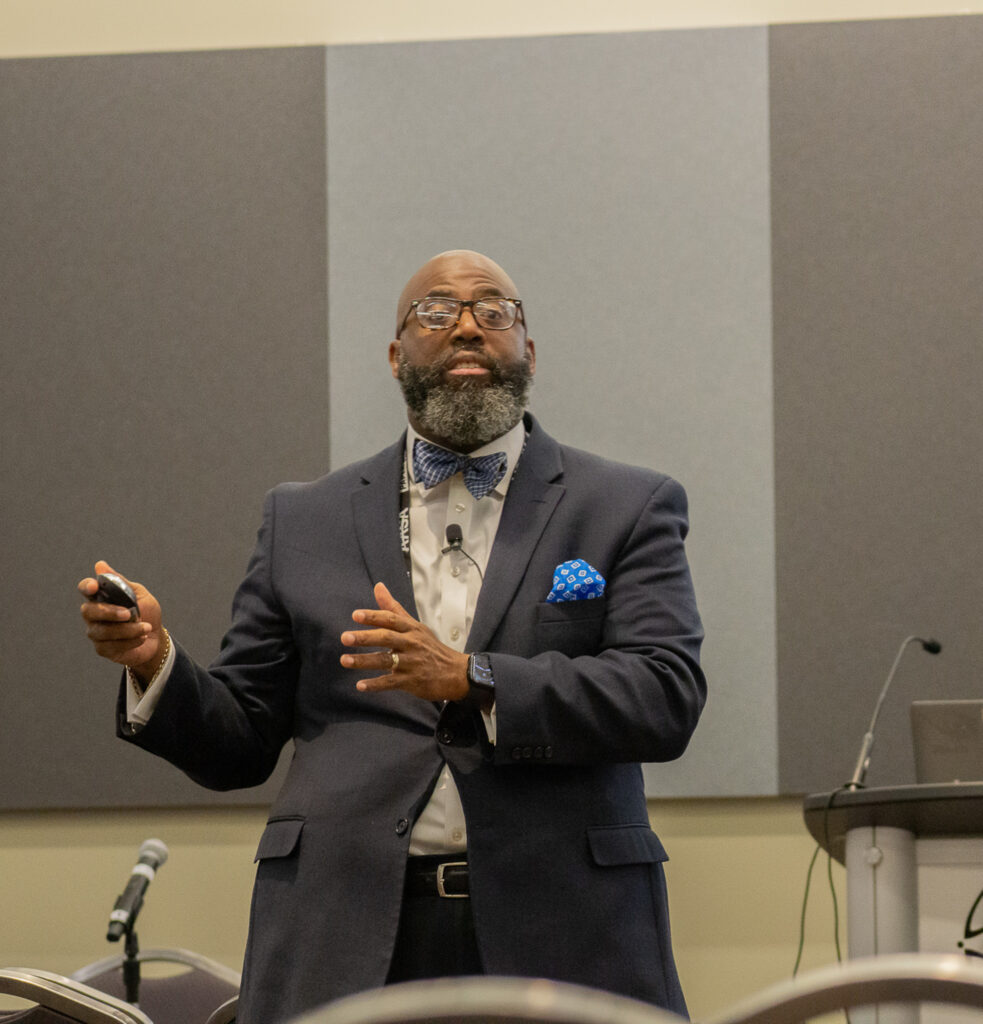 man speaking gesturing with hands